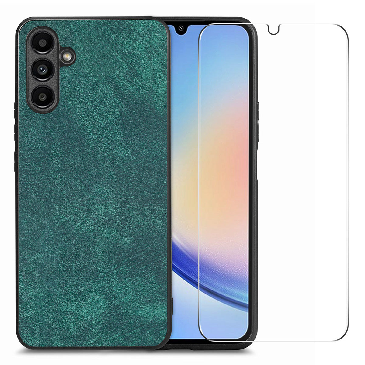 ENKAY HAT PRINCE For Samsung Galaxy A34 5G Phone Case Retro Leather PC Cover with High Aluminium-silicon Glass Film ENKAY HAT PRINCE For Samsung Galaxy A34 5G Phone Case Retro Leather PC Cover with High Aluminium-silicon Glass Film